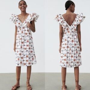New Zara Floral Print Brock Collection/Bridgerton Style Poplin Midi Dress NWT M